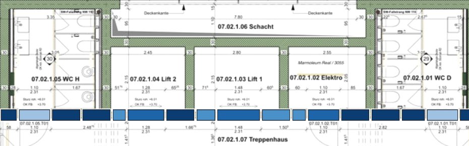 Plan with tracked elements marked as outlined segments